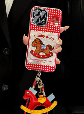 卡通格子木马适用oppofindx9plus手机壳k13turbopro新年k3s红色k12x小马findx8s+带x7ultra挂件k11十0pp0挂绳