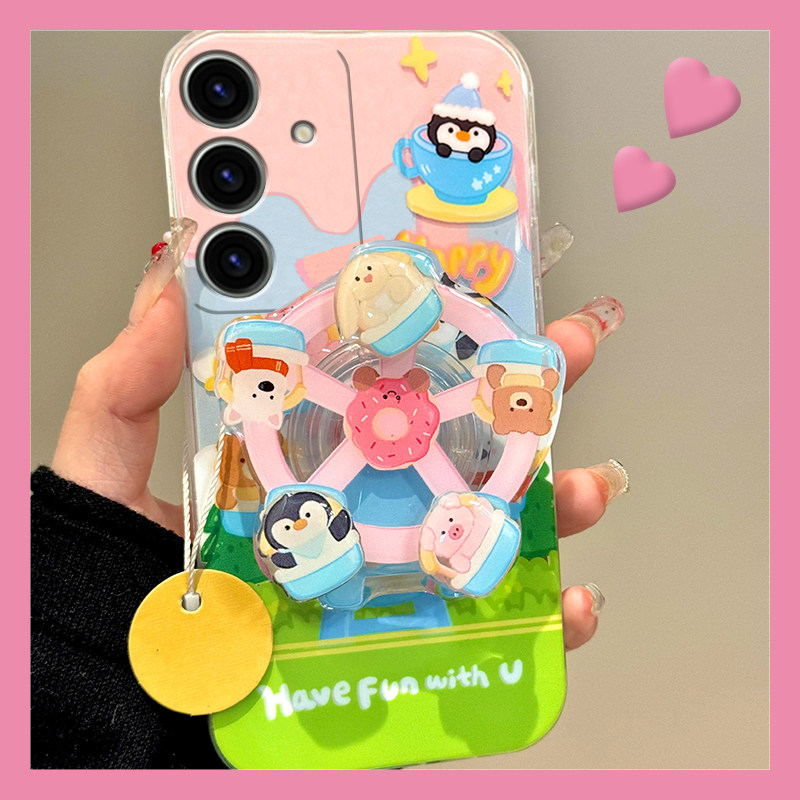 手机壳硅胶卡通企鹅小猪立体旋转摩天轮
