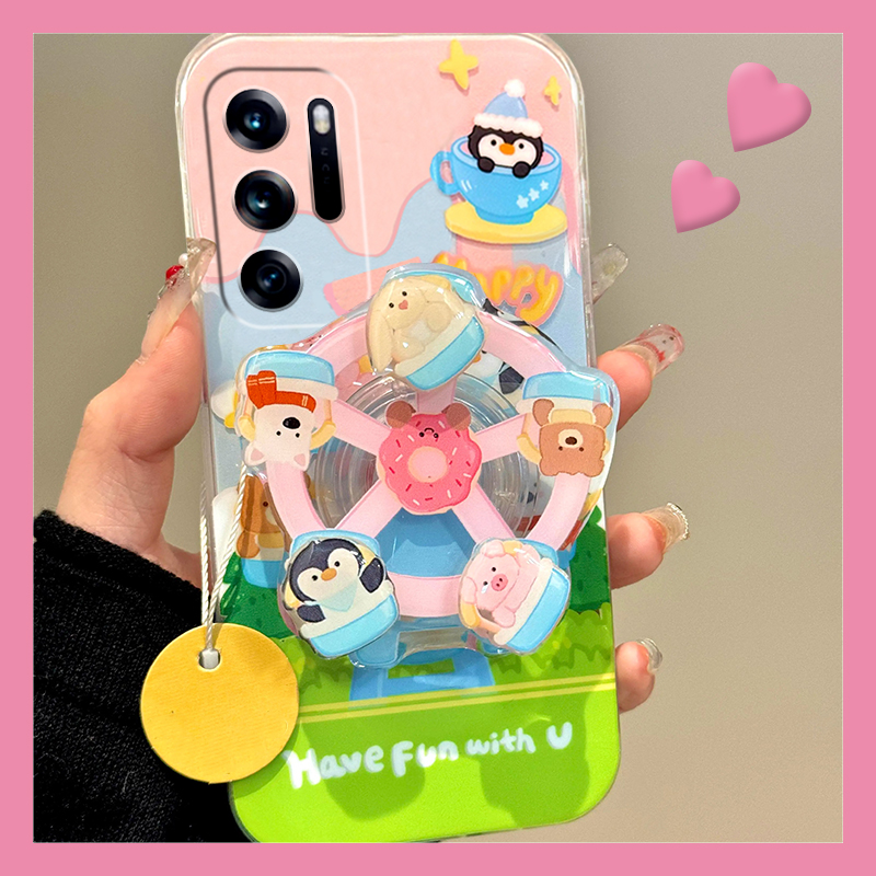 手机壳硅胶卡通企鹅小猪立体旋转摩天轮
