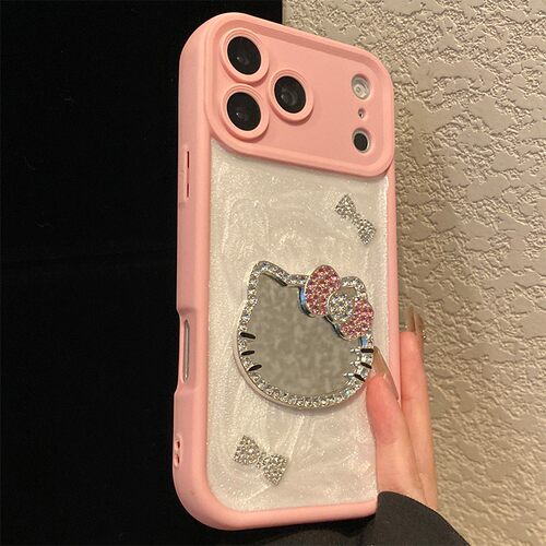 钻石猫咪镜子适用opporeno15promax手机壳reno14f卡通13fs立体12蝴蝶结11水钻10pro+滴胶15c硅胶8lite十oppo