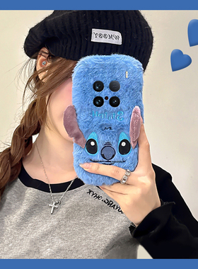可爱蓝色史迪仔适用vivox200ultra手机壳x100s秋冬x9plus毛绒x60卡通x90pro+立体t2x毛茸茸x80冬天x21i十vivo