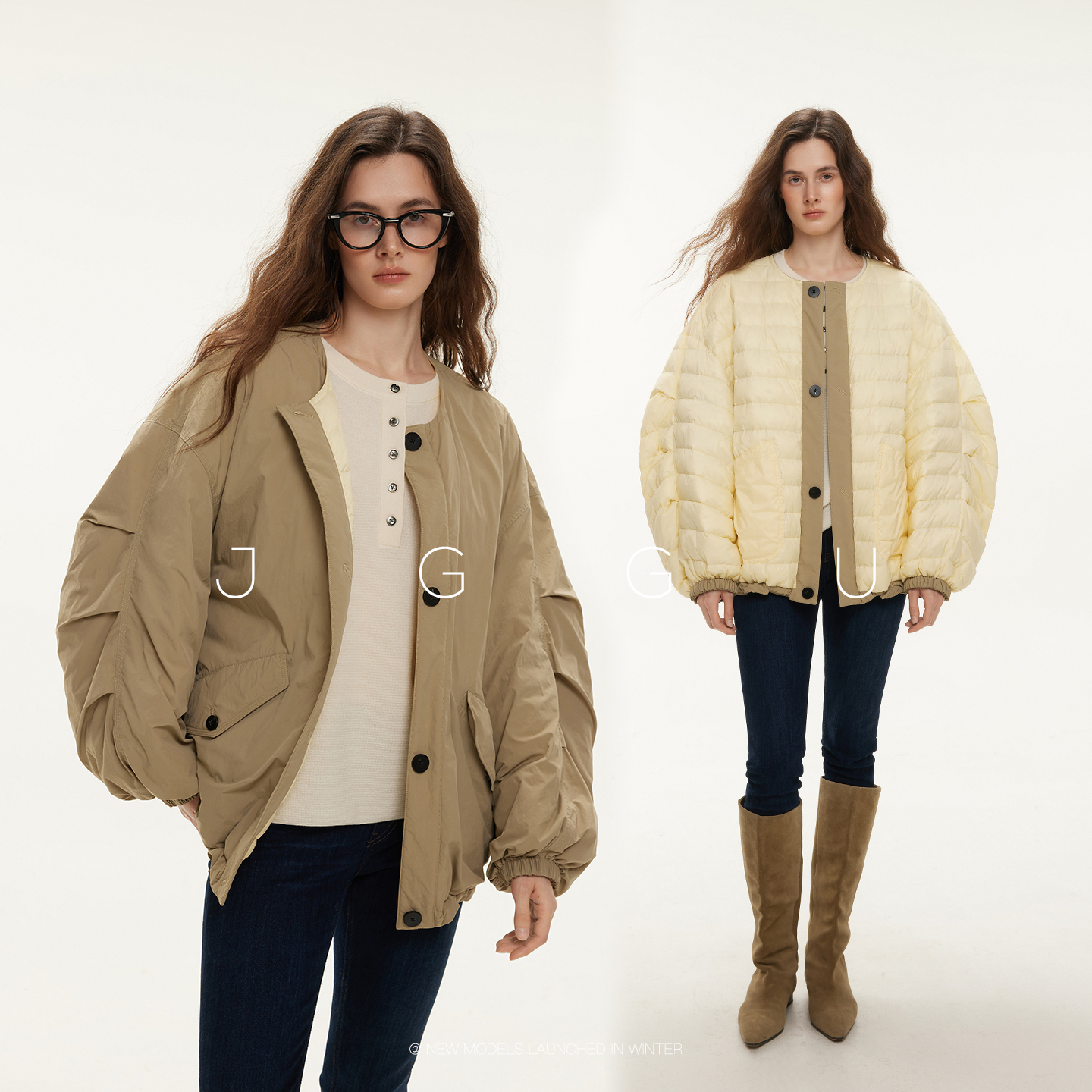 晶咕黑标JGGU【芝加哥冷冬】双色两面穿气质夹克鹅绒保暖外套女