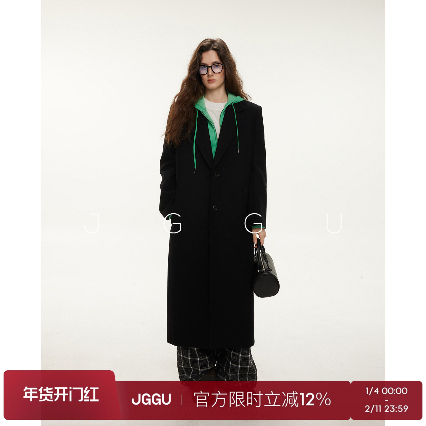 晶咕黑标JGGU【权力大衣】大女主高级感绵羊毛西装毛呢大衣外套女,女装/女士精品,毛呢外套,淘宝优惠券,粉丝福利购,淘宝优惠卷