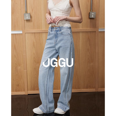 晶咕黑标JGGU喷漆艺术感女牛仔裤