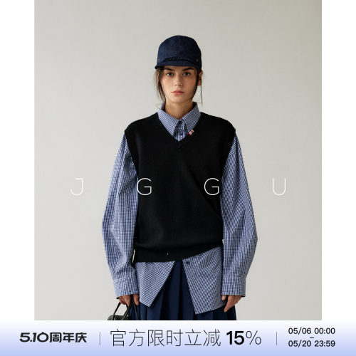 晶咕黑标JGGU【摩登剪影】经典基础款100绵羊毛V领马甲背心内搭女
