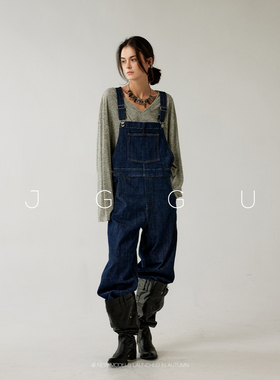 晶咕黑标JGGU【秋野旅行家】元气少女感百搭减龄牛仔背带裤子女秋