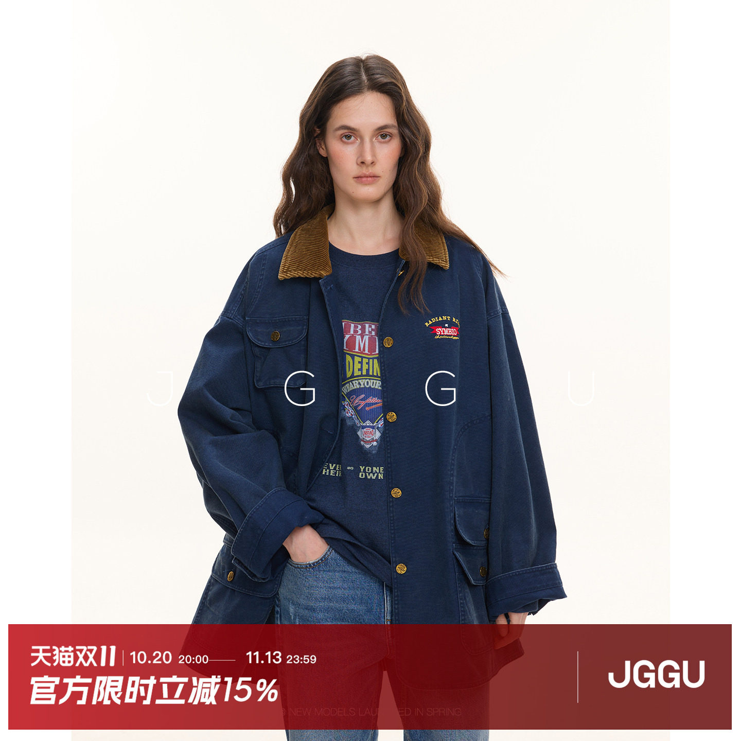晶咕黑标JGGU【密歇根时代】春季新款撞色领工装感风衣外套上衣