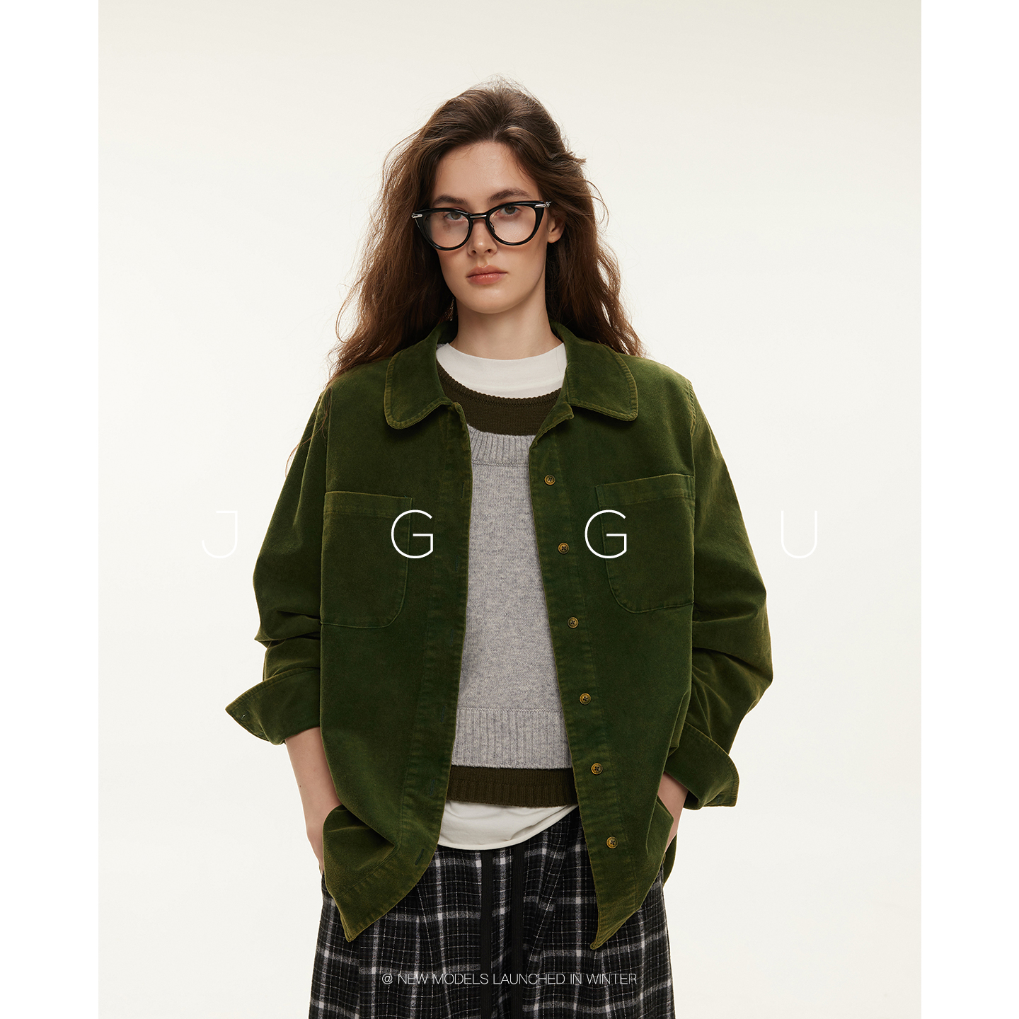 晶咕黑标JGGU【冰冻苔原】复古做旧灯芯绒气质衬衫女休闲百搭上衣