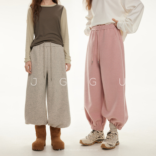 晶咕黑标JGGU【布鲁塞尔】绵羊毛毛呢感加厚抽绳松紧腰束脚卫裤女