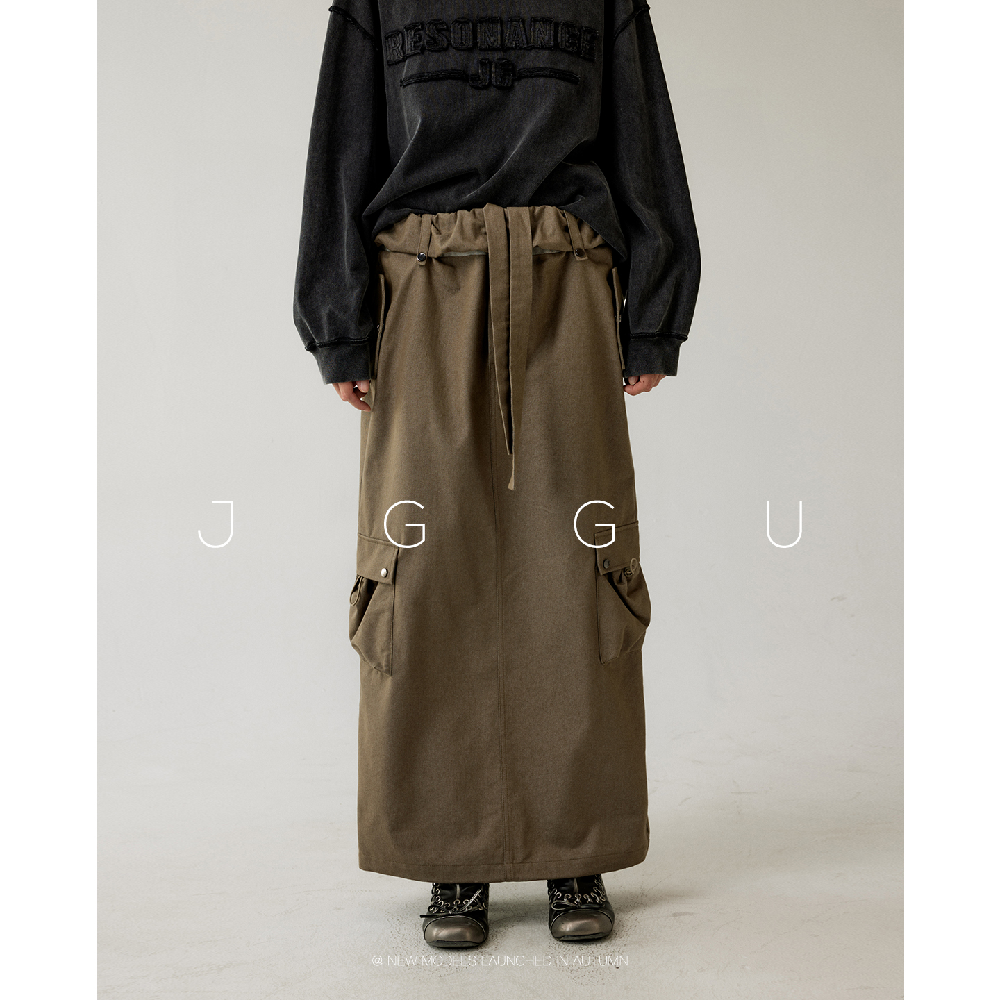 晶咕黑标JGGU【松弛异想】美式卷边腰头设计感半身裙女秋工装裙子