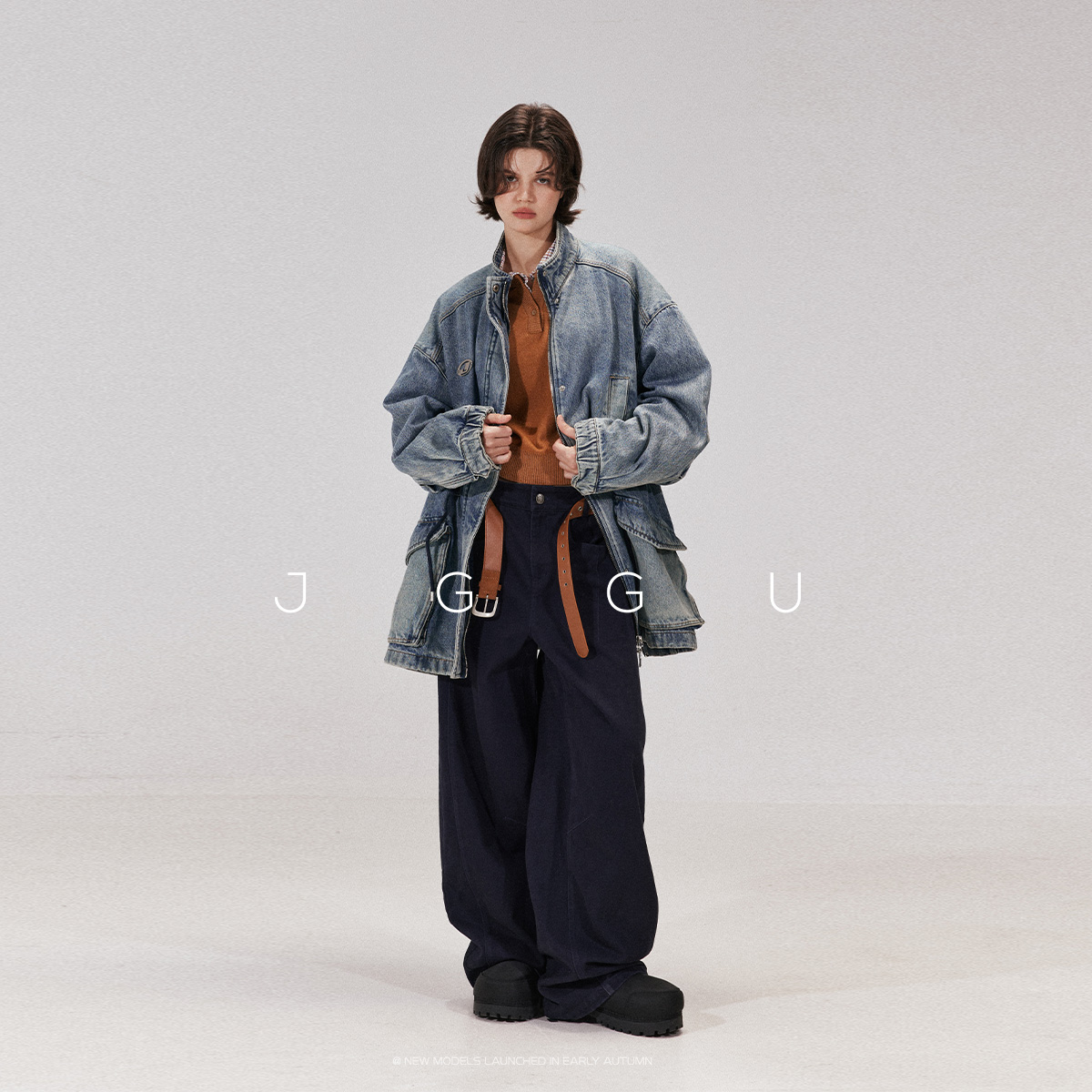 重工水洗复古夹棉牛仔大衣