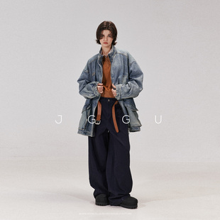 晶咕黑标JGGU 莱赛尔重工水洗复古夹棉牛仔大衣 丹宁浮影 棉