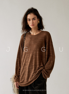 晶咕黑标JGGU 【风谷云絮】亚麻混纺针织面料老钱感柔感长袖T恤女