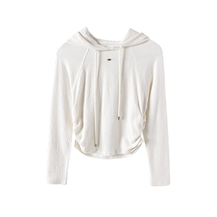 晶咕黑标JGGU100%棉高端工艺织就知性休闲肌理感侧边抽褶连帽T恤