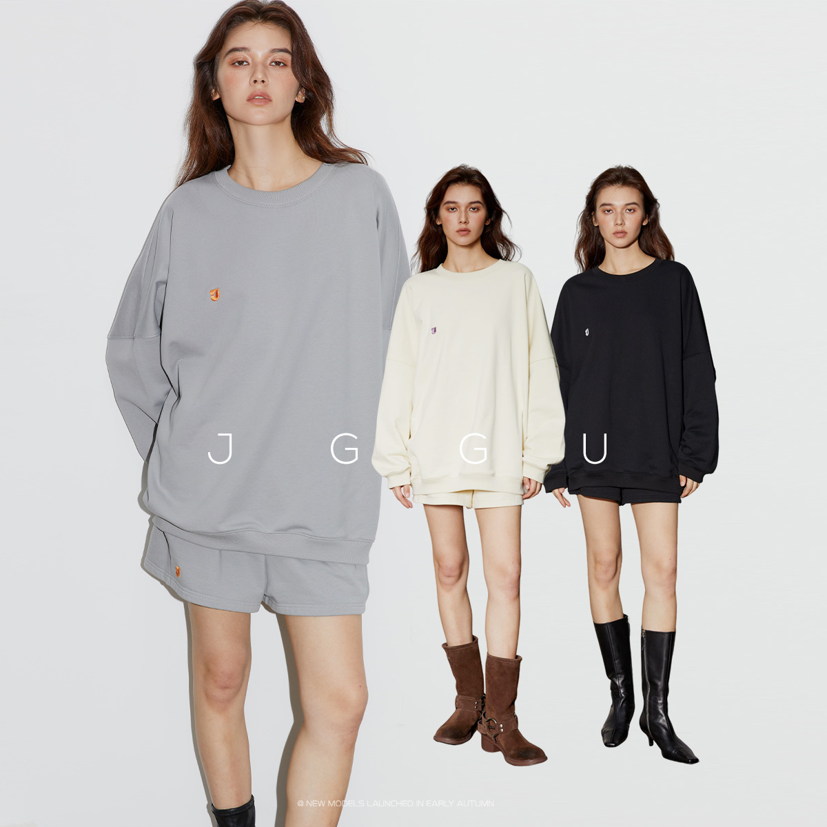 晶咕撞色刺绣卫衣短裤套装