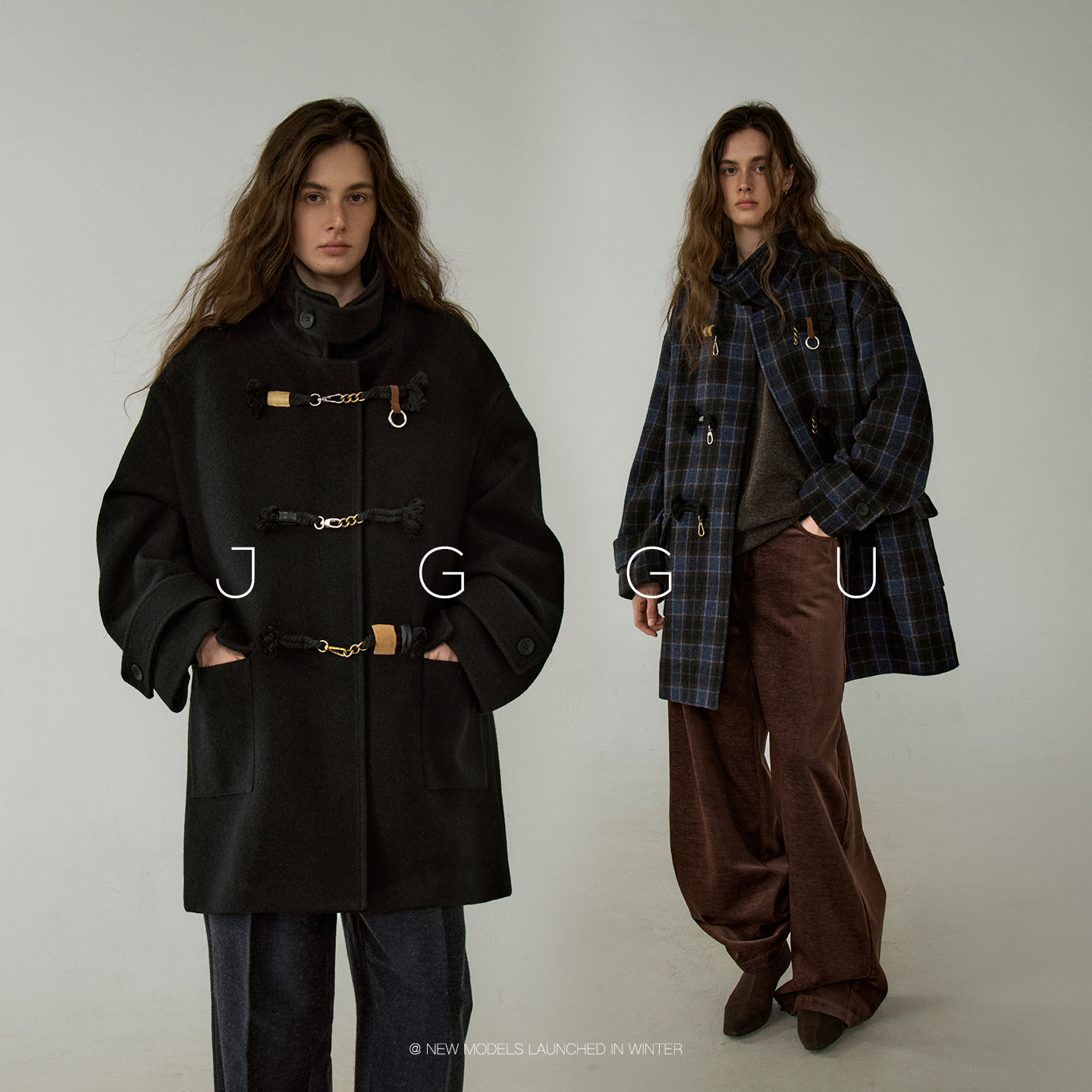 晶咕黑标JGGU【爱丁堡晨光】100%羊毛格纹呢面料复古搭扣大衣外套