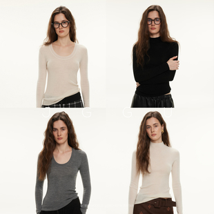 晶咕黑标JGGU【封神打底 】全羊毛无缝一体修身显瘦针织打底衫女