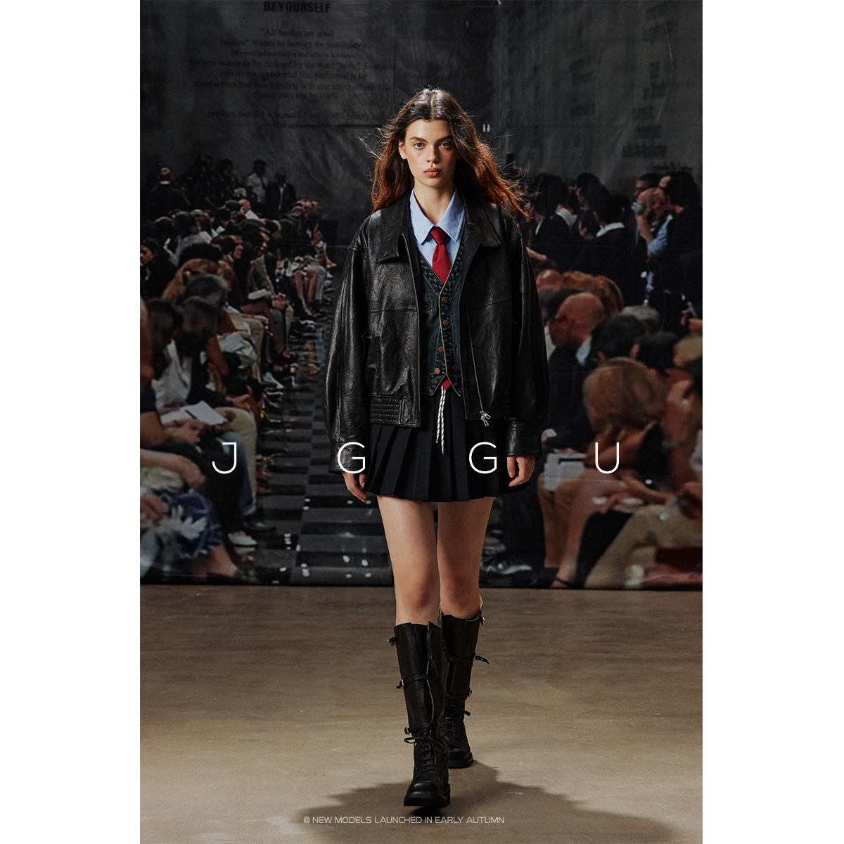 晶咕黑标JGGU意大利羊皮革微抓皱工艺高级感时髦飞行皮衣外套