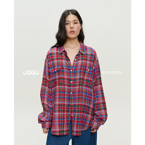 晶咕黑标JGGU 8月30号20点上新【棉baby纱】定织撞色格纹衬衫女