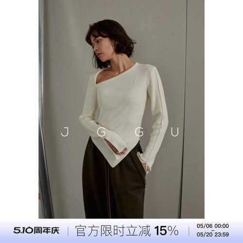 晶咕全尺码斜肩修身弹力针织衫