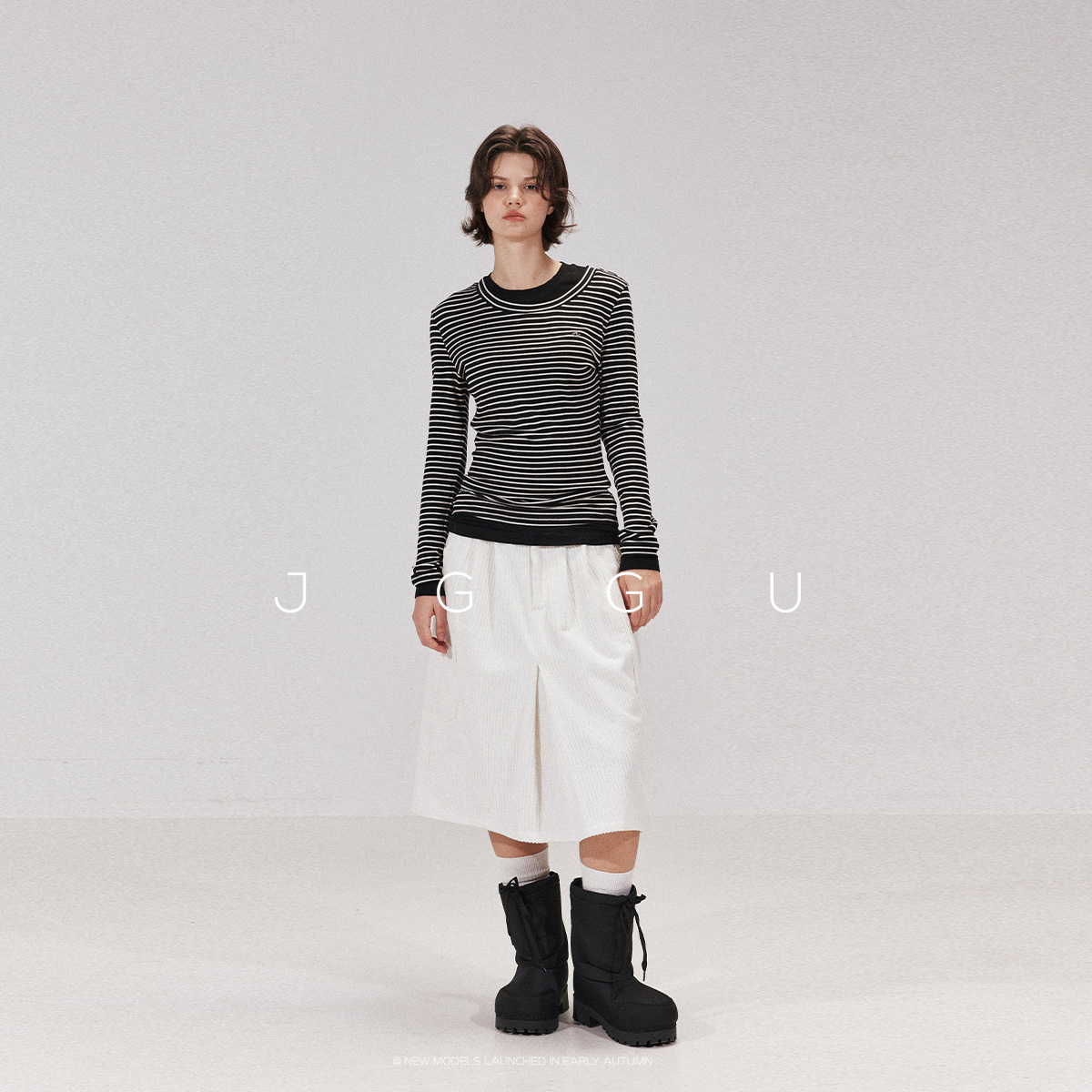 绵羊毛假两件撞色针织长袖T恤