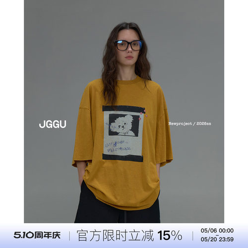 晶咕黑标JGGU 【漫绘小熊】亚麻混纺小熊短袖T恤可爱宽松针织短袖