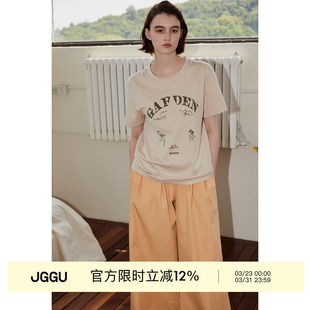 简约圆领设计冰爽棉五角星拼接印花T恤 新款 晶咕黑标JGGU 夏季