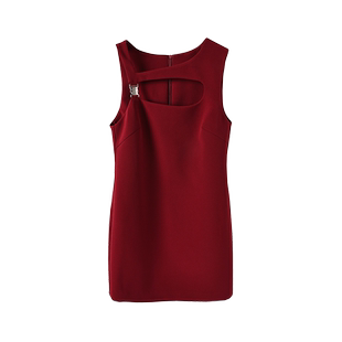 晶咕黑标JGGU设计感金属扣连衣裙不对称镂空法式复古通勤百搭休闲