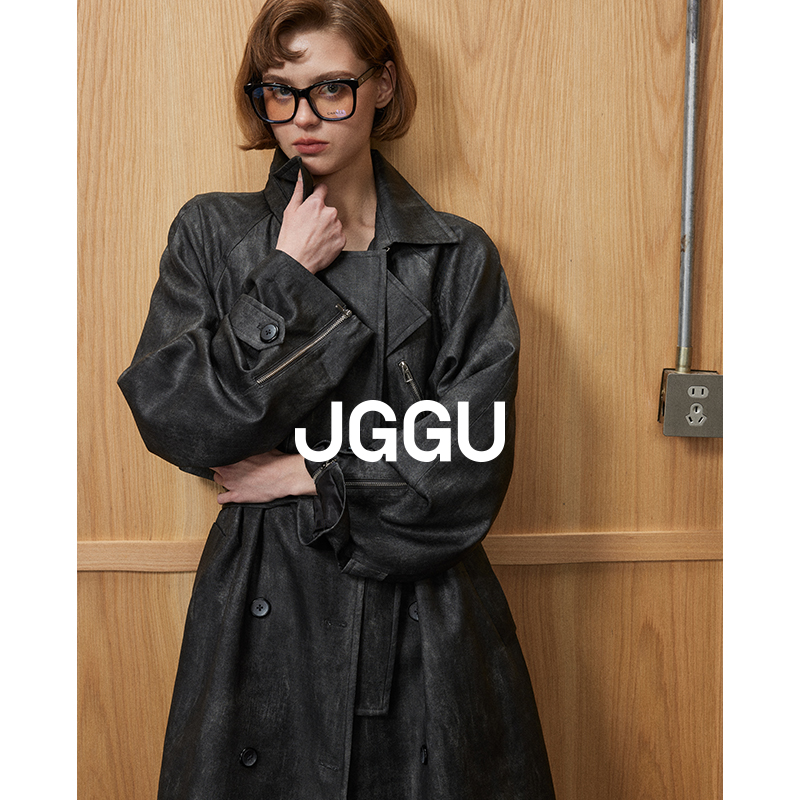 晶咕黑标JGGU【头条女王】硬核氛围感做旧老钱风慵懒廓形经典风衣