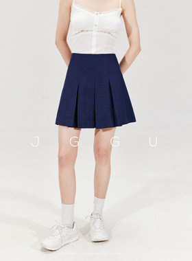 晶咕黑标JGGU【哥本少女】减龄学院肌理tr压皱高腰A字版半身裙