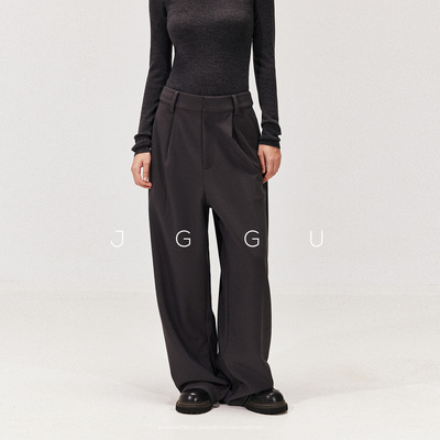 晶咕黑标JGGU独特撒银工艺＋针织麻感面料细闪打褶直筒西装阔腿裤