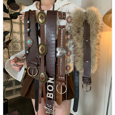 小众西部风棕色复古民族风腰带