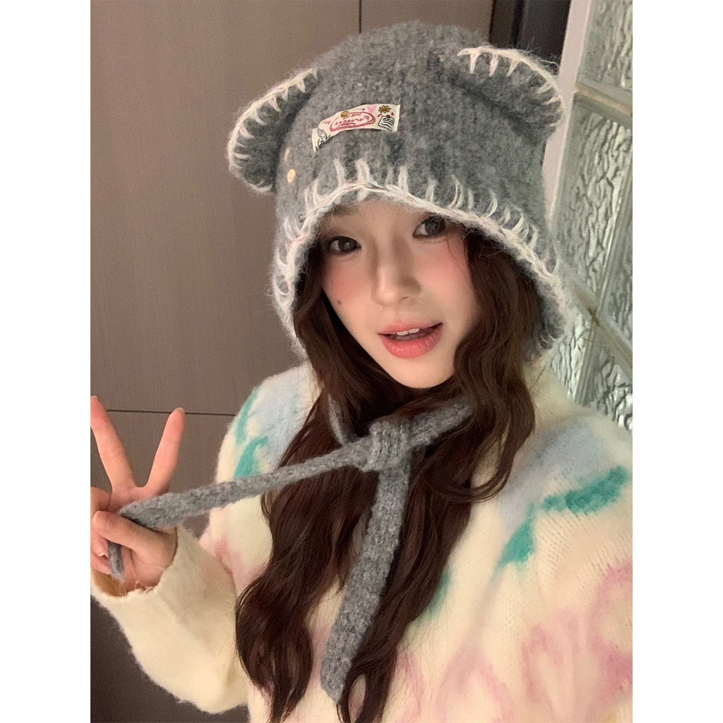 可爱小熊毛线帽子显脸小