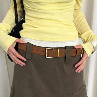 美拉德真皮腰带2025新款 春女绒面英伦百搭牛皮韩系学院棕色裙腰带