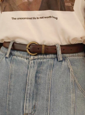 小众复古皮带女士ins风百搭腰带夏季装饰配牛仔裤细裤带法式棕色