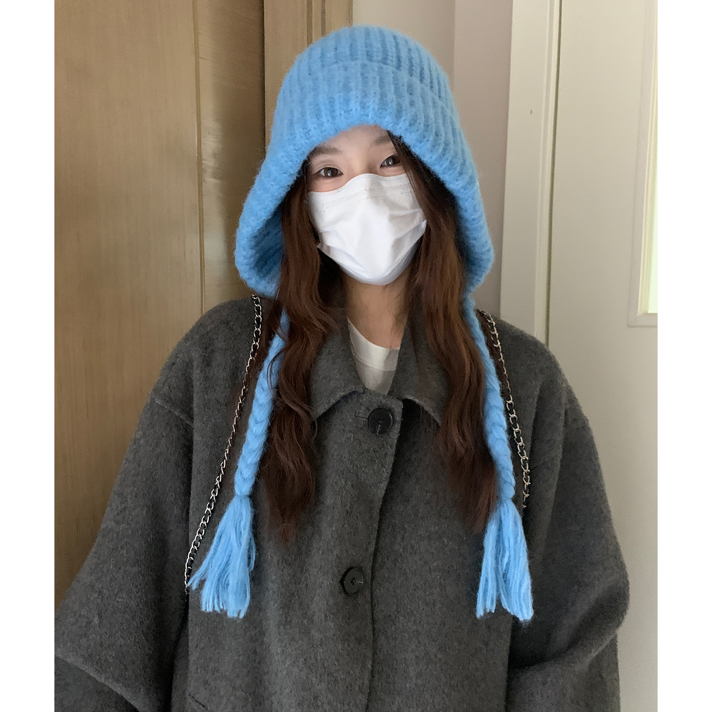 大头围加厚蓝色巴拉克拉法帽