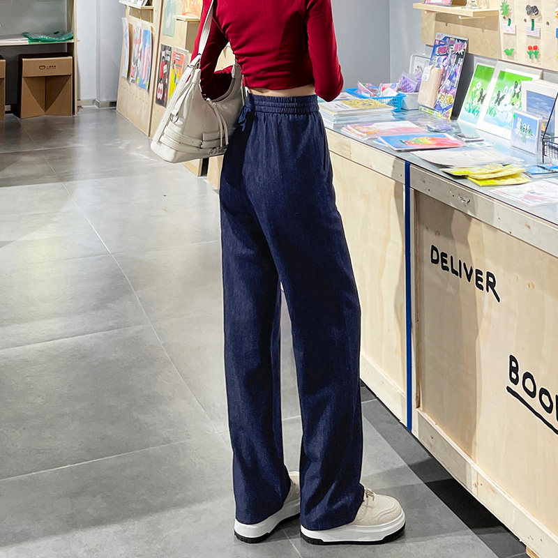丹宁色天丝亚麻阔腿裤女吸湿排汗