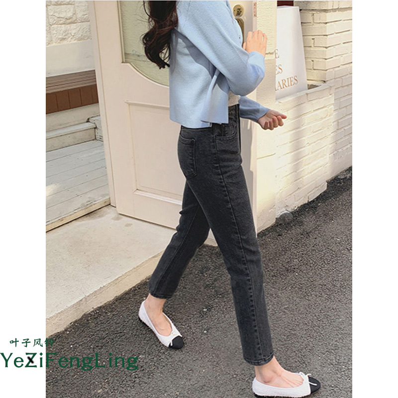 高级灰小直筒烟管秋冬女加绒显瘦