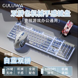 高颜值蓝白键盘拼色女生台式 电脑键鼠电脑外设有线办公游戏套装