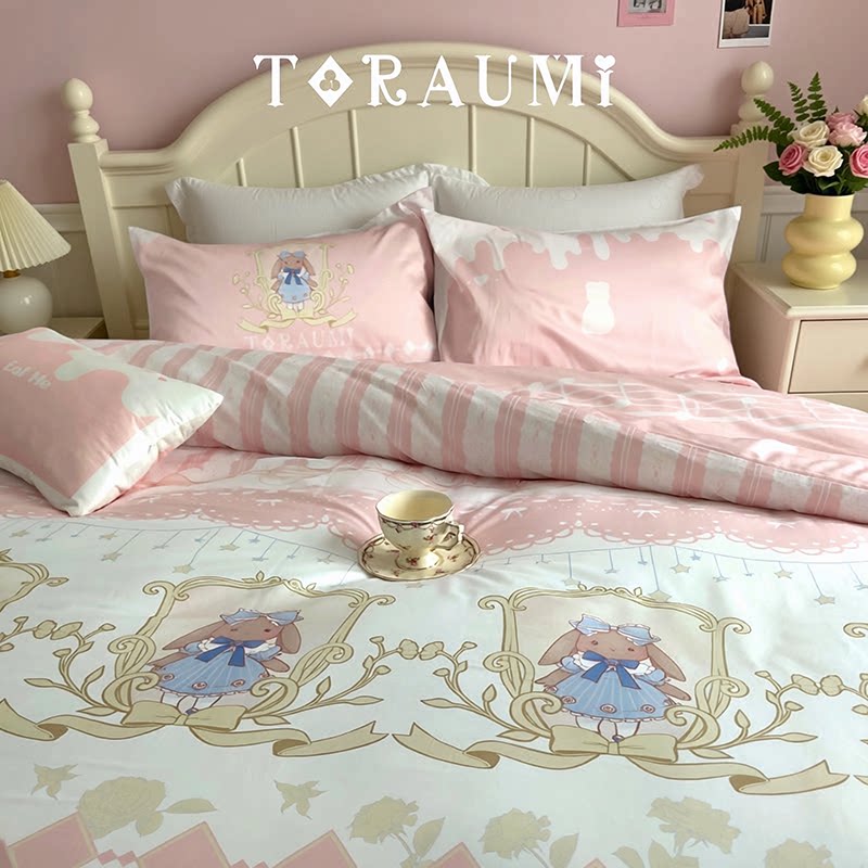 清仓 甜点兔60S纯棉贡缎床上四件套 原创可爱少女床单洛丽塔被套