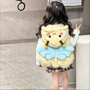童装女童新款冬装女宝宝卡通加绒毛毛衣小童韩版百搭马甲外套