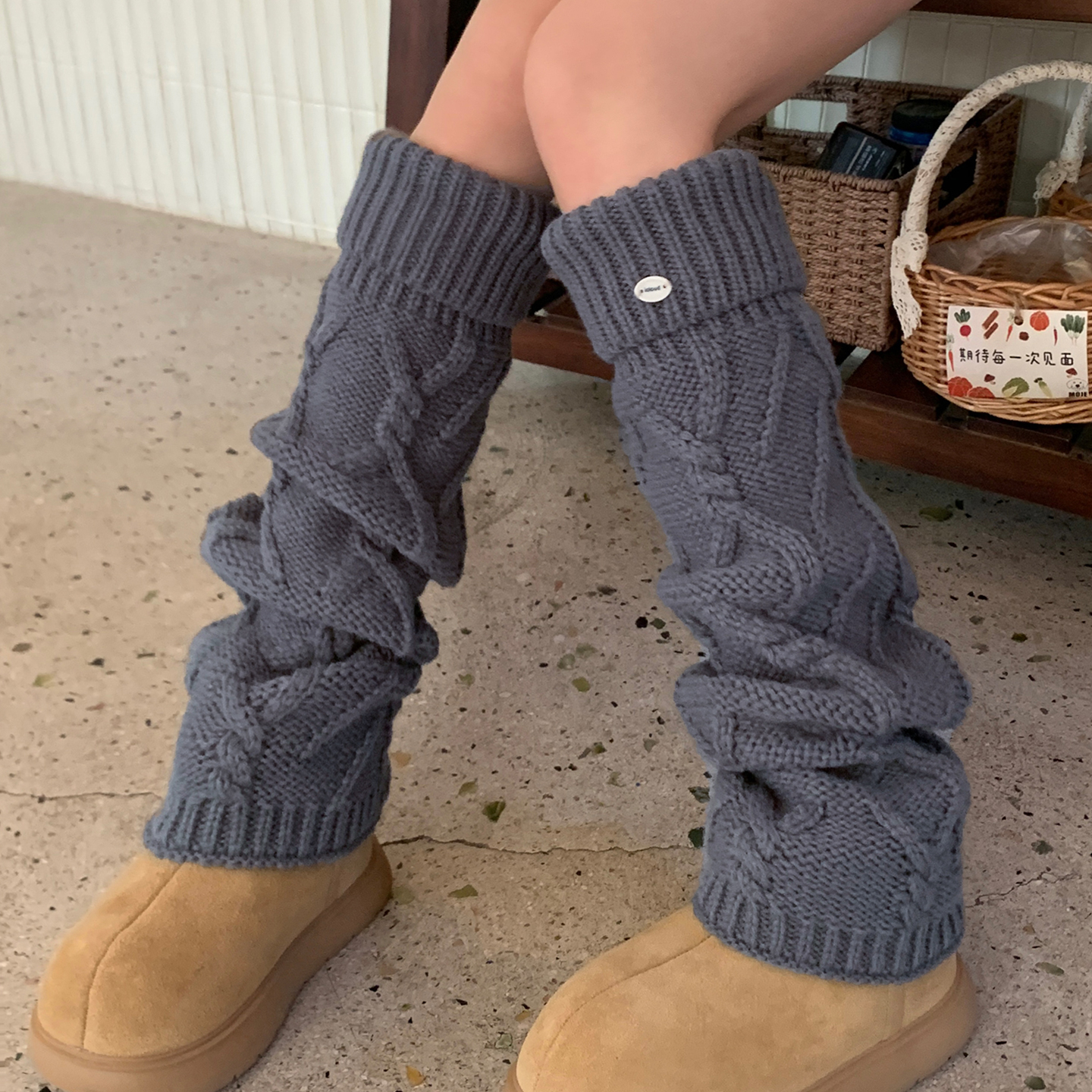 白色麻花堆堆袜套女秋冬加厚保暖