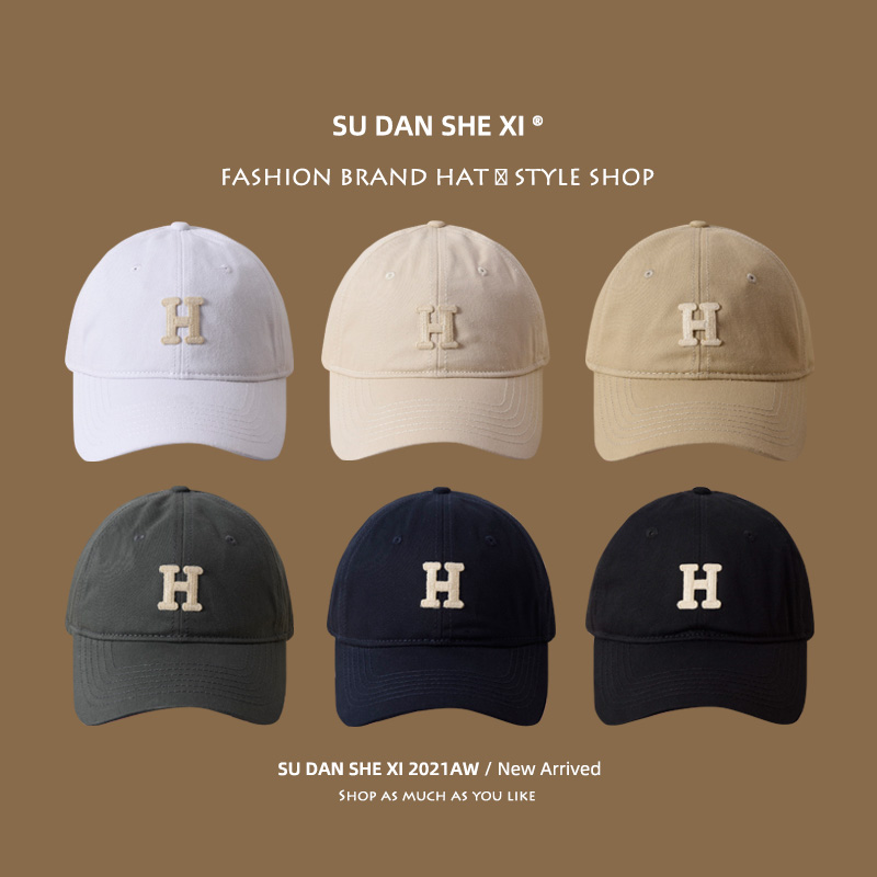 大头围h字母大脸软顶情侣棒球帽