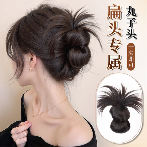 鸡毛丸子头假发抓夹女2025新款