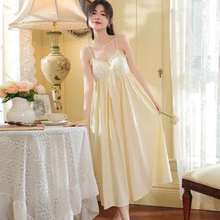 带胸垫白色睡衣女夏天宫廷公主风风蕾丝小白裙铜吊带睡裙女夏季