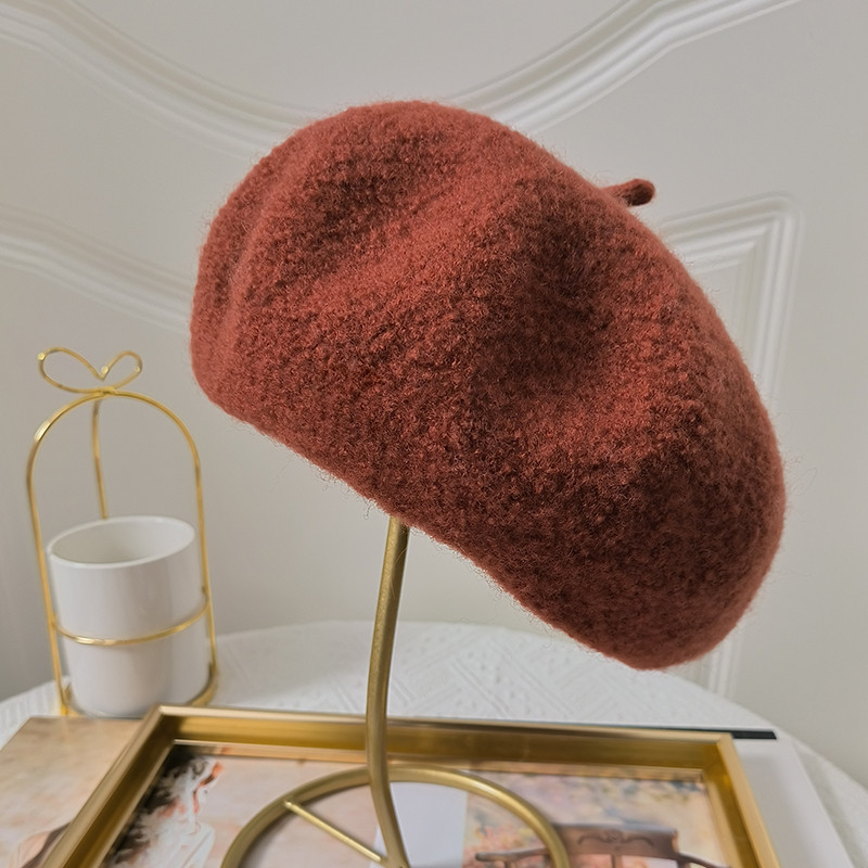 贝雷帽女秋冬羊毛颗粒绒画家帽