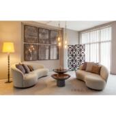 美式 新古典轻奢丝绒弧形弯曲米色沙发别墅客厅民宿酒店休闲区沙发