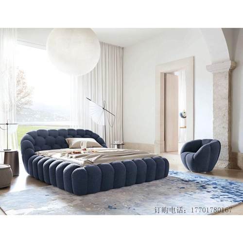 意大利罗琦堡轻奢ins双人床商务酒店别墅网红售楼样板间泡泡款床