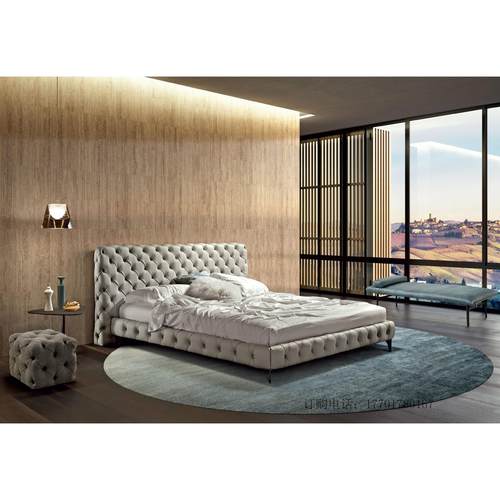 意式轻奢民宿酒店宾馆样板间别墅真皮1.8 2米双人床卧室米白色床