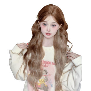 一口喵假发女日常网红长卷发一字前蕾丝自然全头套式【甜起奶司】